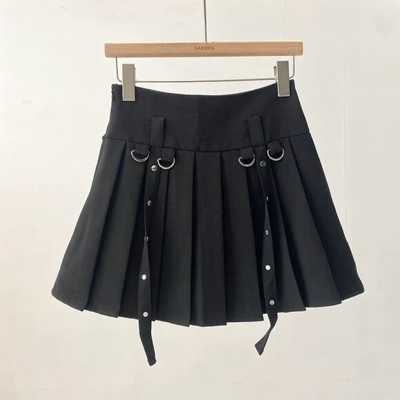 Happy Bird High Waist Plain Buckled Pleated Mini A-Line Skirt / US S / YesStyle - Picture 1 of 6